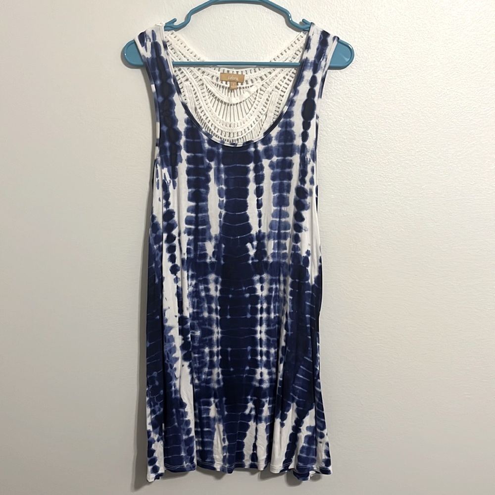 Blue and white tie dye summer sun dress